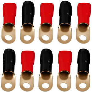 MK Audio GRT00-100 1/0 Gauge Crimp Ring Terminals Connectors 100-Pack Red/Black