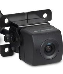 Alpine rear-view camera designed for vehicle safety with compact square design.
