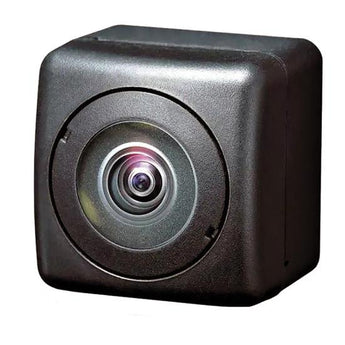 Alpine rear-view camera designed for vehicle safety with compact square design.