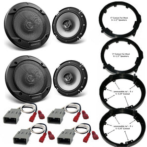 2 Kenwood KFC1666S + Front & Rear Speaker Adapters + Harness For Select Honda and Acura Vehicles