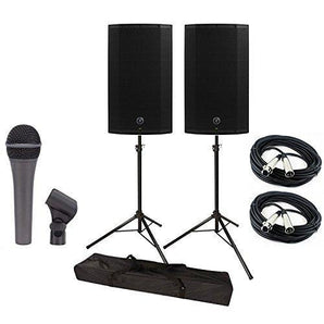 2 Mackie THUMP212 2 Thump 12" Powered Loudspeaker & Speaker Stands Bag Mic XLR Cable Bundle
