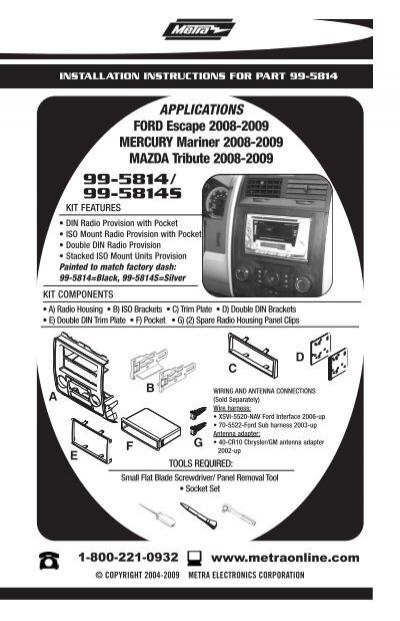 Metra 99-5814S Single/Double DIN Install Dash Kit for 2008-12 Ford/Mercury/Mazda