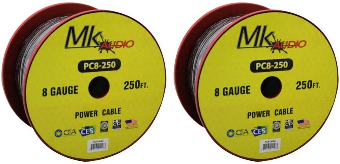 2 Mk Audio PC8-250BK 8 Gauge Black Multi-Strand 250 Feet Power Ground Wire Cable (Total 500 Feet)