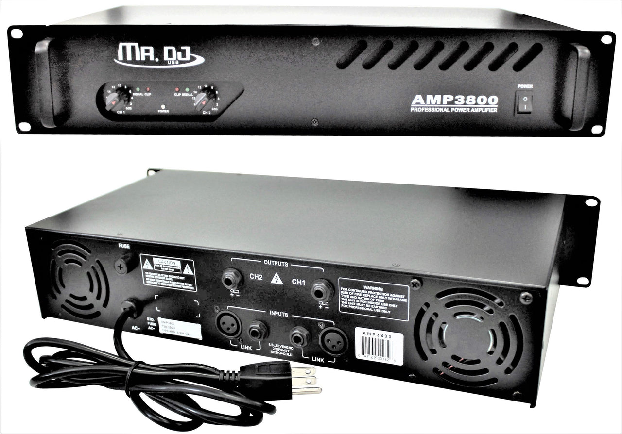 MR DJ AMP3800 Power PA DJ Amp<BR/> 1000W MAX, 2-channel 360 watts RMS bridgeable dynamic series PA DJ power amplifier