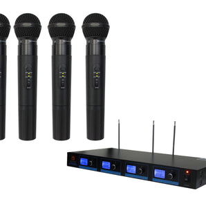 MR DJ MICVHF8800 4 Channel Professional PA/DJ/KTV/Karaoke VHF Handheld Wireless Microphone System with Digital Receiver