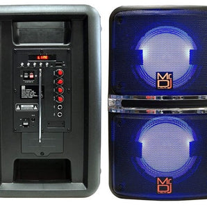 2 MR DJ GOPACK Dual 6.5" 1200W Portable Speaker Bluetooth USB/Micro SD Rechargeable LED Accent Lighting