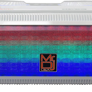 MR DJ Matrix White Bluetooth Speaker Bluetooth Karaoke Machine Sound Activated Lights FM Radio, USB/Micro SD Card, & LED Party Light Perfect for Party