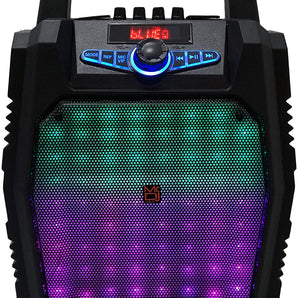 MR DJ USA PartyRock 8" Portable PA Bluetooth Speaker - Powerful Karaoke Machine with Sound Activated LED Lights, FM Radio, USB/SD & Battery Powered