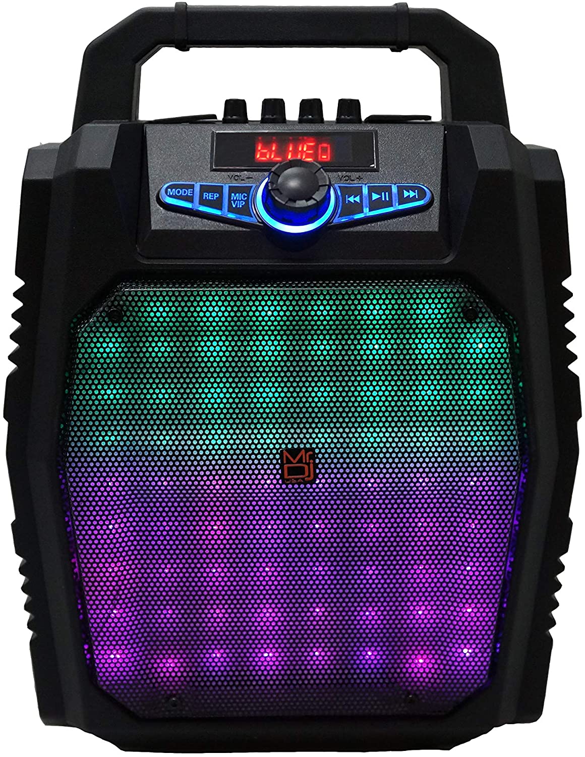 Mr. Dj PartyRock Bluetooth Speaker<br/>(Party Rock) 8" Portable Powerful PA Bluetooth Speaker Karaoke Machine with Sound Activated Lights, Battery Powered, FM Radio, USB/Micro SD Card, & LED Party Light Perfect for Party