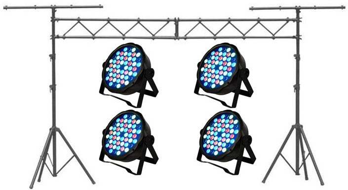 MR DJ LS560 10FT Portable PRO Audio PA DJ Lightweight Aluminum Lighting Truss + 4 MEGA354 SlimPAR 54 Low Profile RGB LED Par