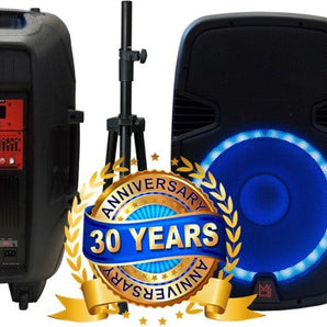 2 MR DJ PBX2690LB 15" Bluetooth Speaker + Stand 2-way 15" PA DJ 3500 Watts Active Powered Bluetooth Karaoke Speaker with LED Accent Lighting + Speaker Stand