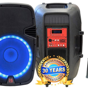 MR DJ PBX2690LB 15" Bluetooth Speaker + Stand 2-way 15" PA DJ 3500 Watts Active Powered Bluetooth Karaoke Speaker with LED Accent Lighting + Speaker Stand