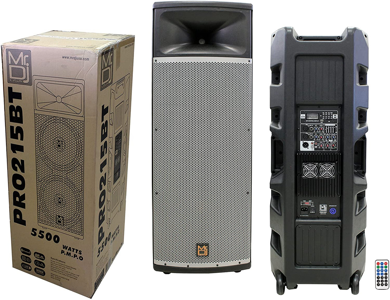 2 Mr Dj PRO215BT PA DJ Powered Speaker PRO PA DJ Dual 15” Full-Range Powered/Active DJ PA Multipurpose Loudspeaker