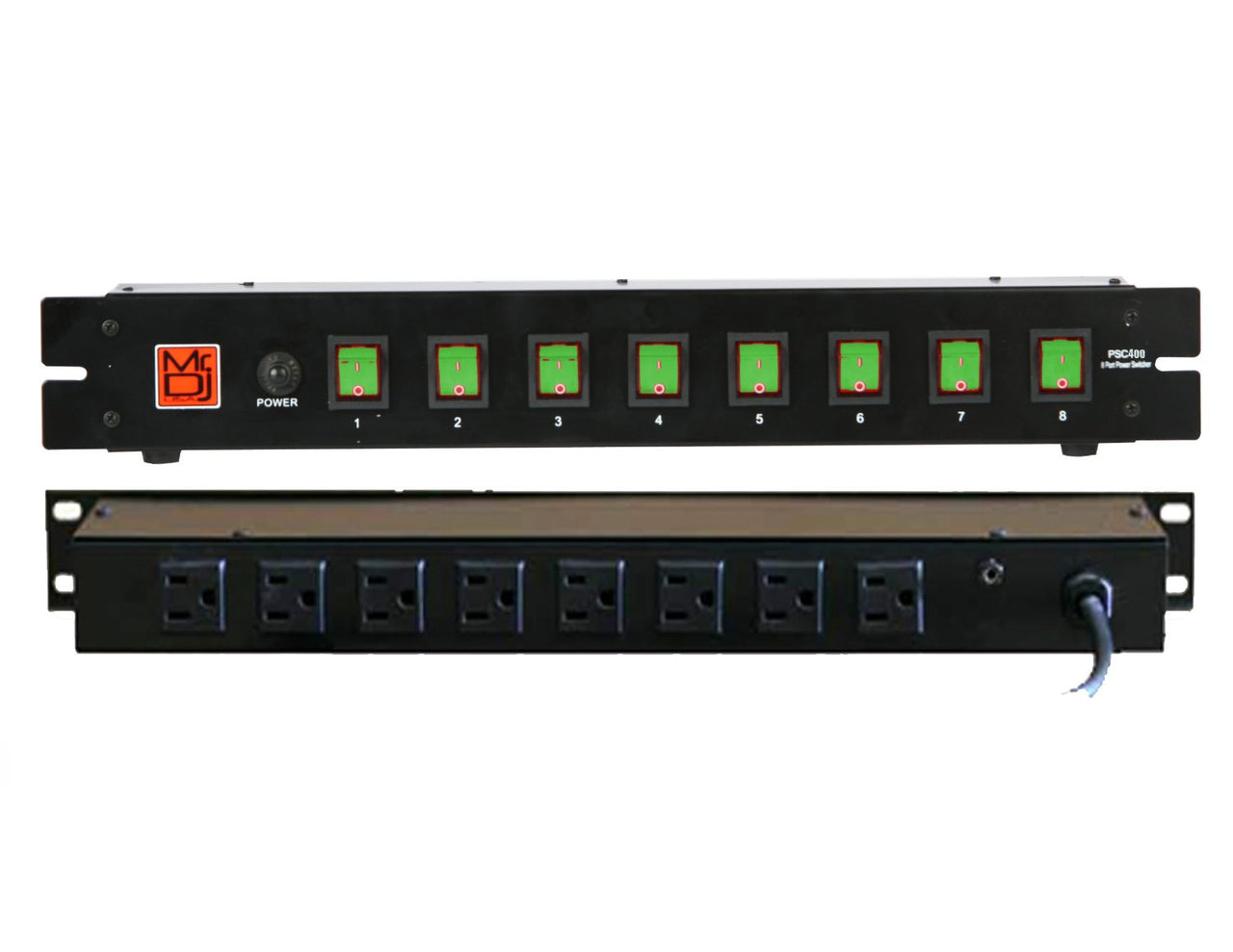 MR DJ PSC400 Power Switcher Surge Protectors <br/>Rack Mountable 8 Port Power Switcher Surge Protectors Green Toggles ON / OFF Power Center
