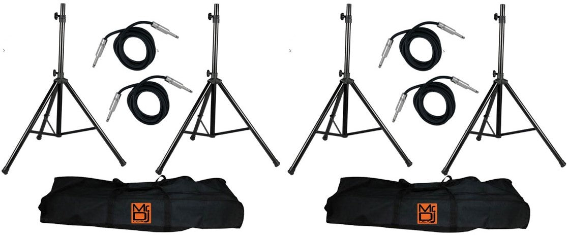 2 MR DJ SS750PKG Speaker Stand with Road Carrying Bag & 1/4" Cable Universal Black Heavy Duty Folding Tripod PRO PA DJ Home with Carrying Bag & 2 1/4" 25' Cable 