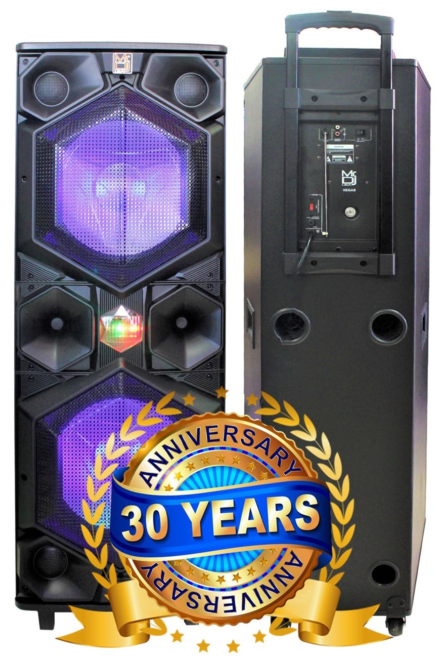 MR DJ VEGAS Double 15" Bluetooth Speaker Professional Dual 15” 3-Way Full-Range Powered/Active DJ PA Multipurpose Live Sound Bluetooth Loudspeaker