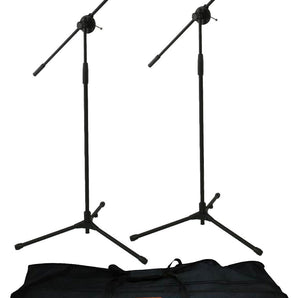 2 Microphone Stands Adjustable Boom Stage or Instrument with Mic Holder Clips & Carry Bag