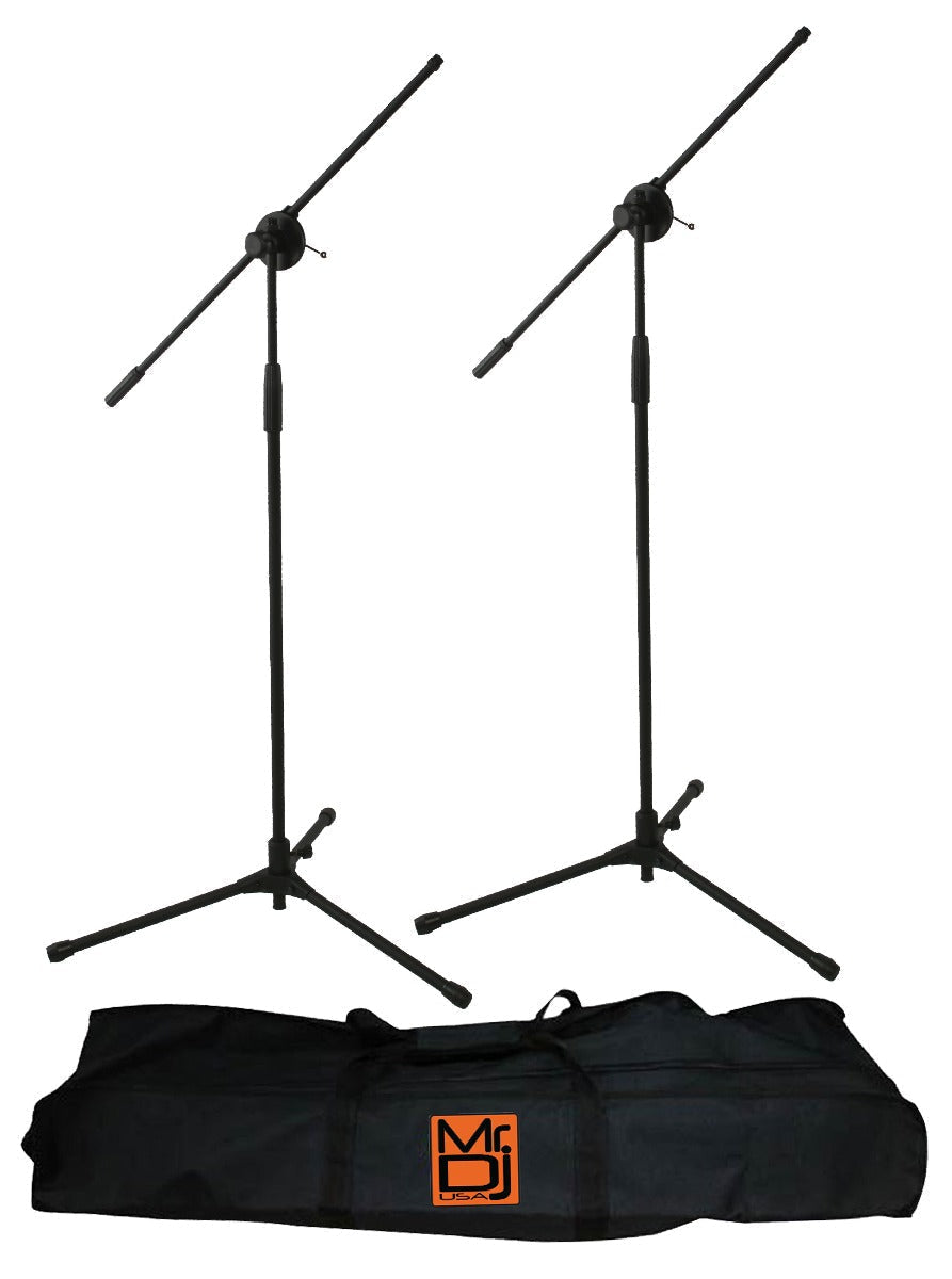 2 Microphone Stands Adjustable Boom Stage or Instrument with Mic Holder Clips & Carry Bag