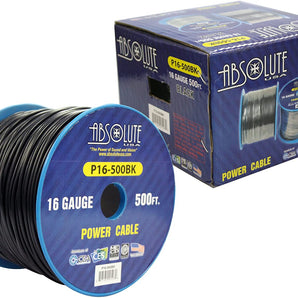 Absolute USA P16-500BK 16 Gauge 500FT Primary Power & Remote Wire – Black