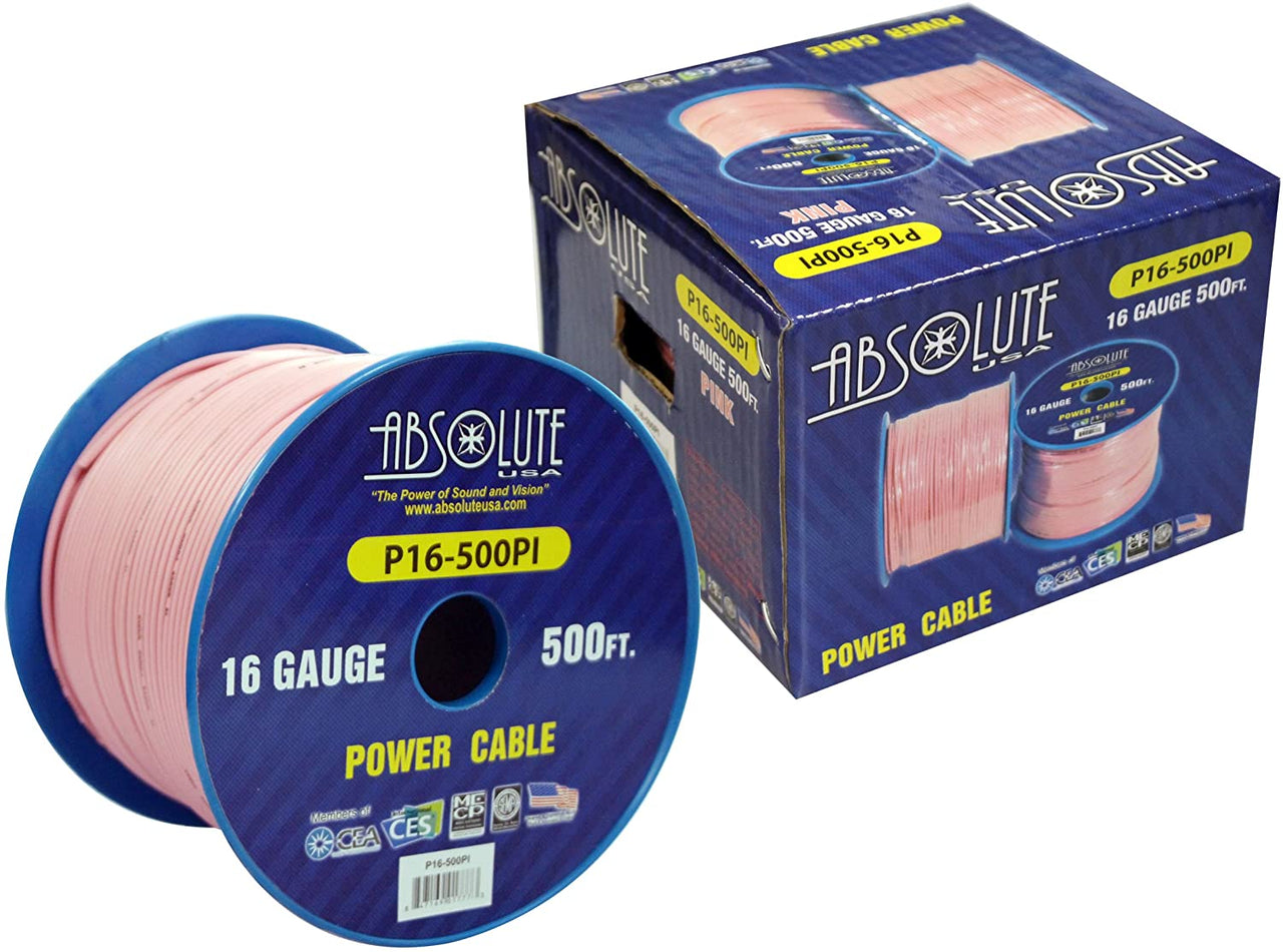 Absolute USA P16-500PI 16 Gauge 500-Feet Spool Primary Power Wire Cable (Pink)
