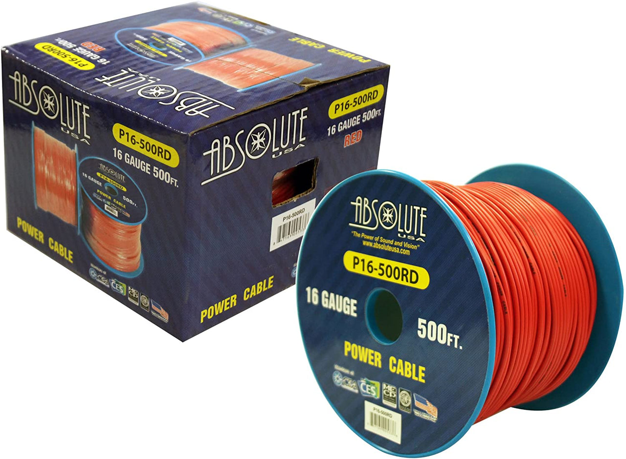 Absolute USA P16-500RD 16 Gauge 500-Feet Spool Primary Power Wire Cable (Red)