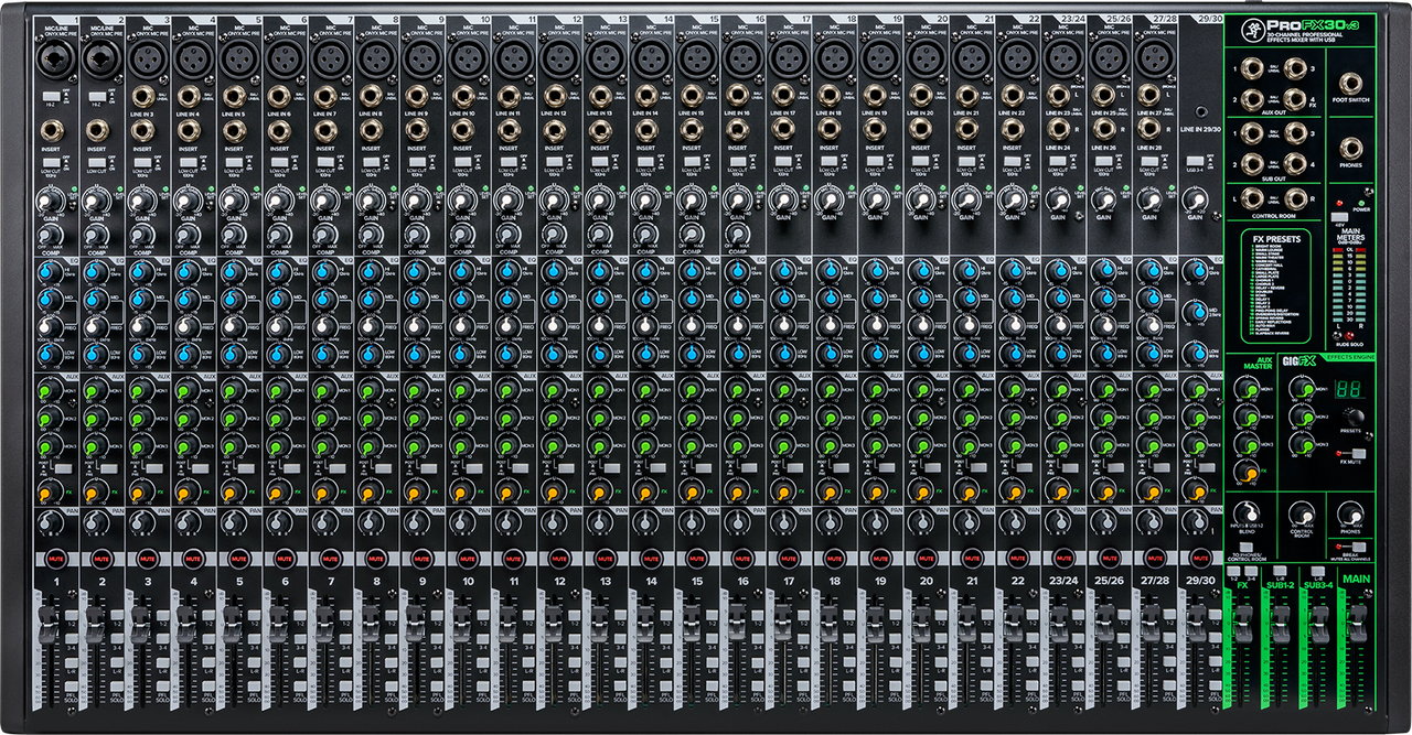 Mackie ProFX30v3 Series 30-Channel Professional Effects Mixer with USB Onyx Mic Preamps and GigFX effects engine Unpowered