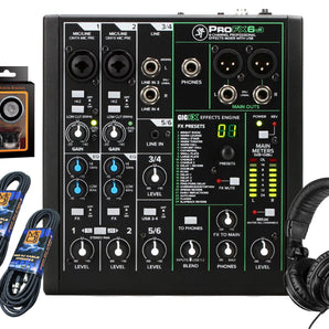 Mackie ProFX6v3 6-Channel Mixer with Built-in Effects and USB + Headphone + Pair XLR Cable + Phone Holder