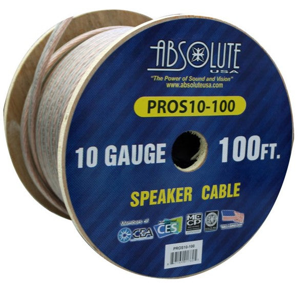 Absolute USA PROS10100 10 Gauge Speaker Wire 100' 10 Gauge PRO PA DJ Car Home Marine Audio Speaker Wire Cable Spool