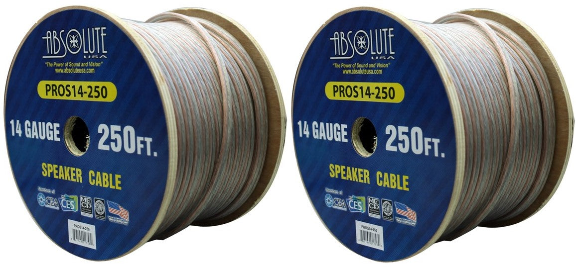 2 Absolute USA PROS14250 14 Gauge Speaker Wire<br/> 250' 14 Gauge PRO PA DJ Car Home Marine Audio Speaker Wire Cable Spool