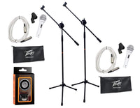 Thumbnail for (2) Peavey Pvi2 White Microphone w/Mic Clip & Carrying Bag + (2) Mr. Dj Microphone Stand Series + (2) 20 Feet XLR to XLR White Cable