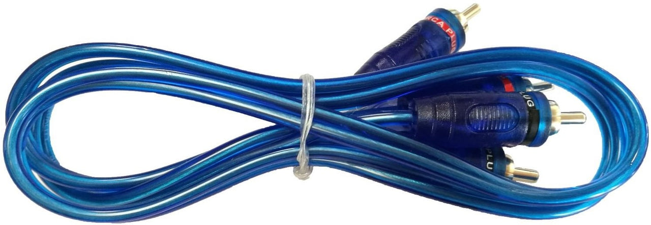 ABSOLUTE 3 Ft 2 Ch Blue Twisted Car Amp Gold RCA Jack Cable Interconnect