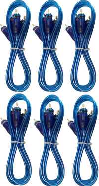 Thumbnail for 6 ABSOLUTE 6 Ft 2 Ch Blue Twisted Car Amp Gold RCA Jack Cable Interconnect
