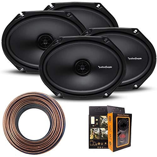 (4) Rockford R168X2 Prime 6x8 Inches Full Range Coaxial Speaker with 18 Gauge 100 FT Speaker Wire and Free Mobile Holder