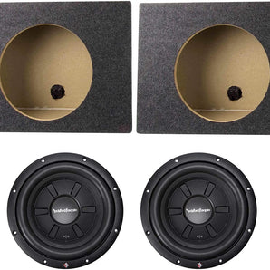 2 Rockford Fosgate Prime R2SD2-10 + 2 Single Sealed Boxes 400W 10" shallow mount dual 2-ohm voice coils subwoofer