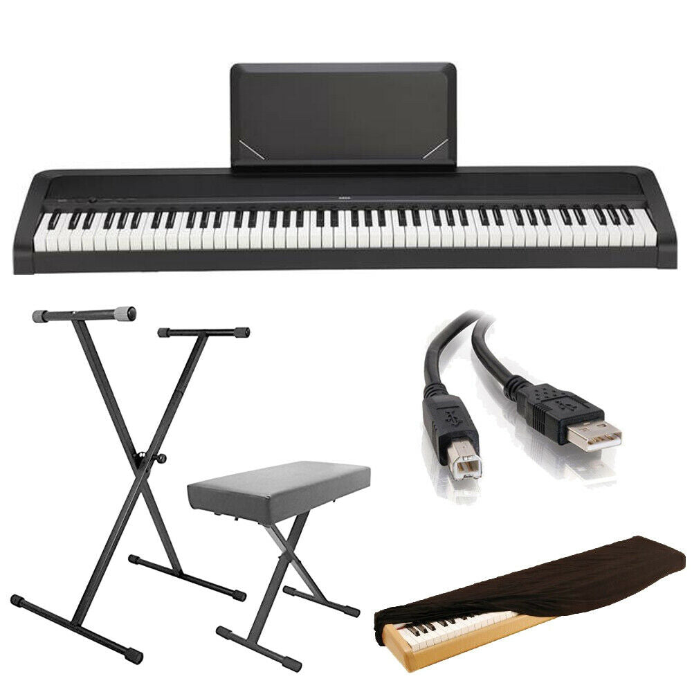 Korg B2N Digital Piano With Light Touch Keyboard 88 Keys with Built in Speakers + USB Cable + Keyboard Dust Cover + Stand & Bench Pack