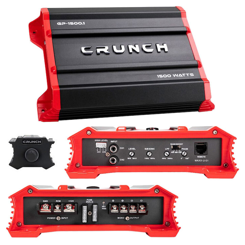 Crunch Ground Pounder GP-1500.1 1500W Max Monoblock Subwoofer Class AB 1500 Watts Car Amplifier with 8 Gauge Amp Kit