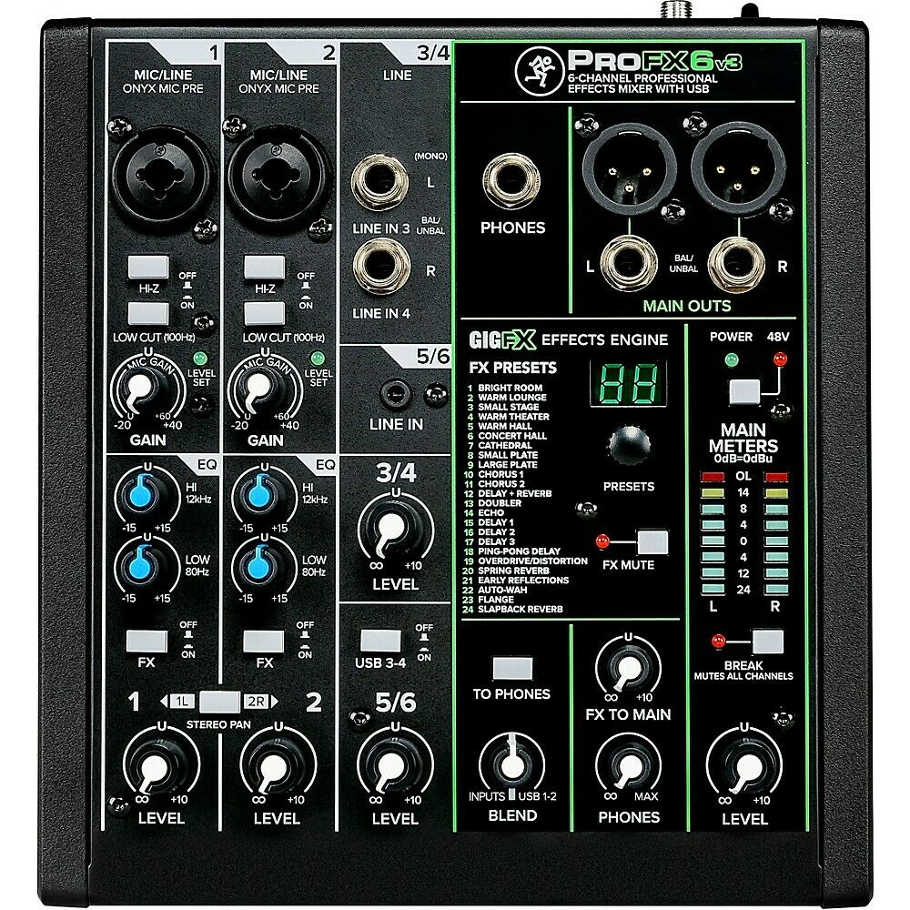 Mackie PROFX6v3 6 Channel Professional Effect Mixer with USB GigFX Effects