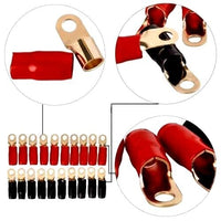 Thumbnail for XP Audio XRT4G-20RB 4 Gauge Gold Ring Terminal 20 Pack 4 AWG Wire Crimp Cable- Red/Black Boots 5/16