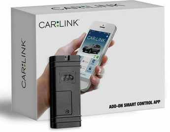  Code Alarm ASCL6 CarLink smartphone control module with app interface and device box.