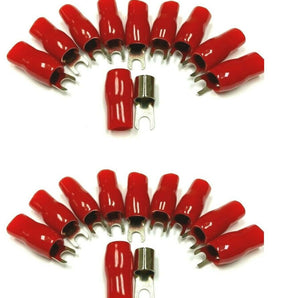 20pcs 4 Gauge Crimp Silver SPADE FORK Terminals Connector Wire Cable RED Boots