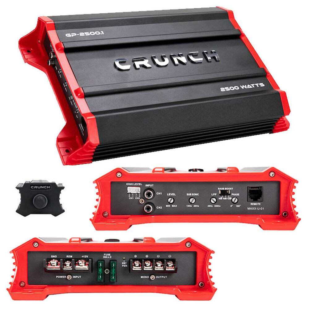 Crunch Ground Pounder GP-2500.1 2500W Max Monoblock Subwoofer Class AB 2500 Watts Car Amplifier with Absolute Magnet Phone Holder Bundle