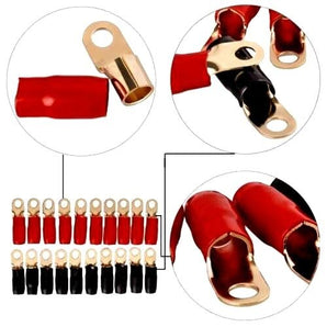 XP Audio XRT0G-20RB 1/0 Gauge Gold Ring Terminal 20 Pack 1/0 AWG Wire Crimp Cable- Red/Black Boots 5/16"
