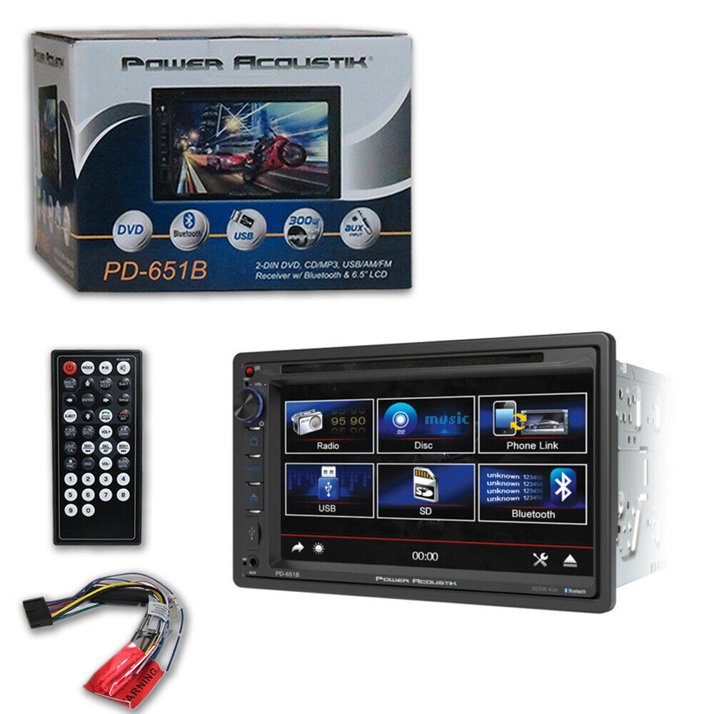 Power Acoustik PD-651B Double DIN Bluetooth DVD/CD Car Stereo + 2 x JVC 6.5" Speakers