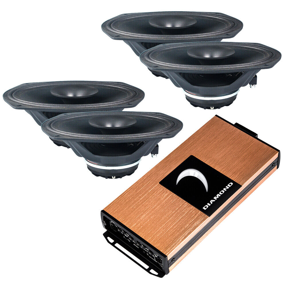 Diamond Audio Micro Series 600W Amplifier + 4 MP694 6x9” PRO Full-Range Horn Speakers