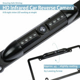 Cache Night Vision Car License Plate Rearview Black Camera with wiring and LED lights for enhanced visibility.