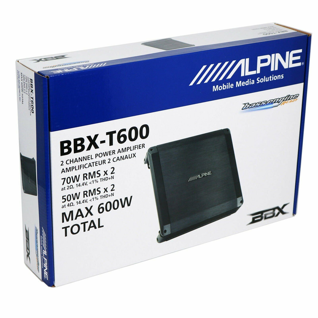 Alpine BBX-T600 300w 2 Channel or Mono Amplifier Car Stereo Amp Class-A/B 2-ohm Bundle with 8 Gauge Complete Amp Installation Wire Kit with 100 % Copper RCA