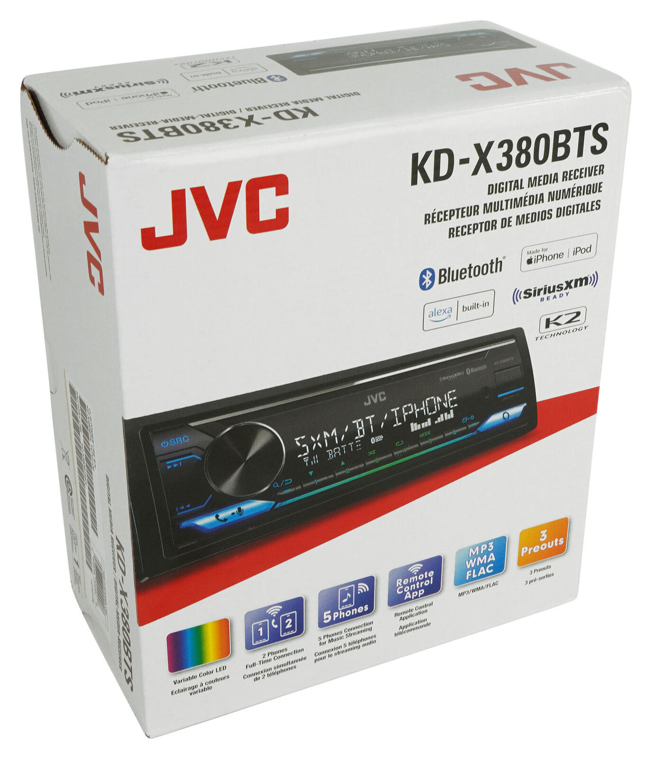 Jvc KD-X380BTS Digital Media Receiver featuring Bluetooth / USB / SiriusXM / Amazon Alexa / 13-Band EQ / Variable-Color Illumination / JVC Remote App Compatibility