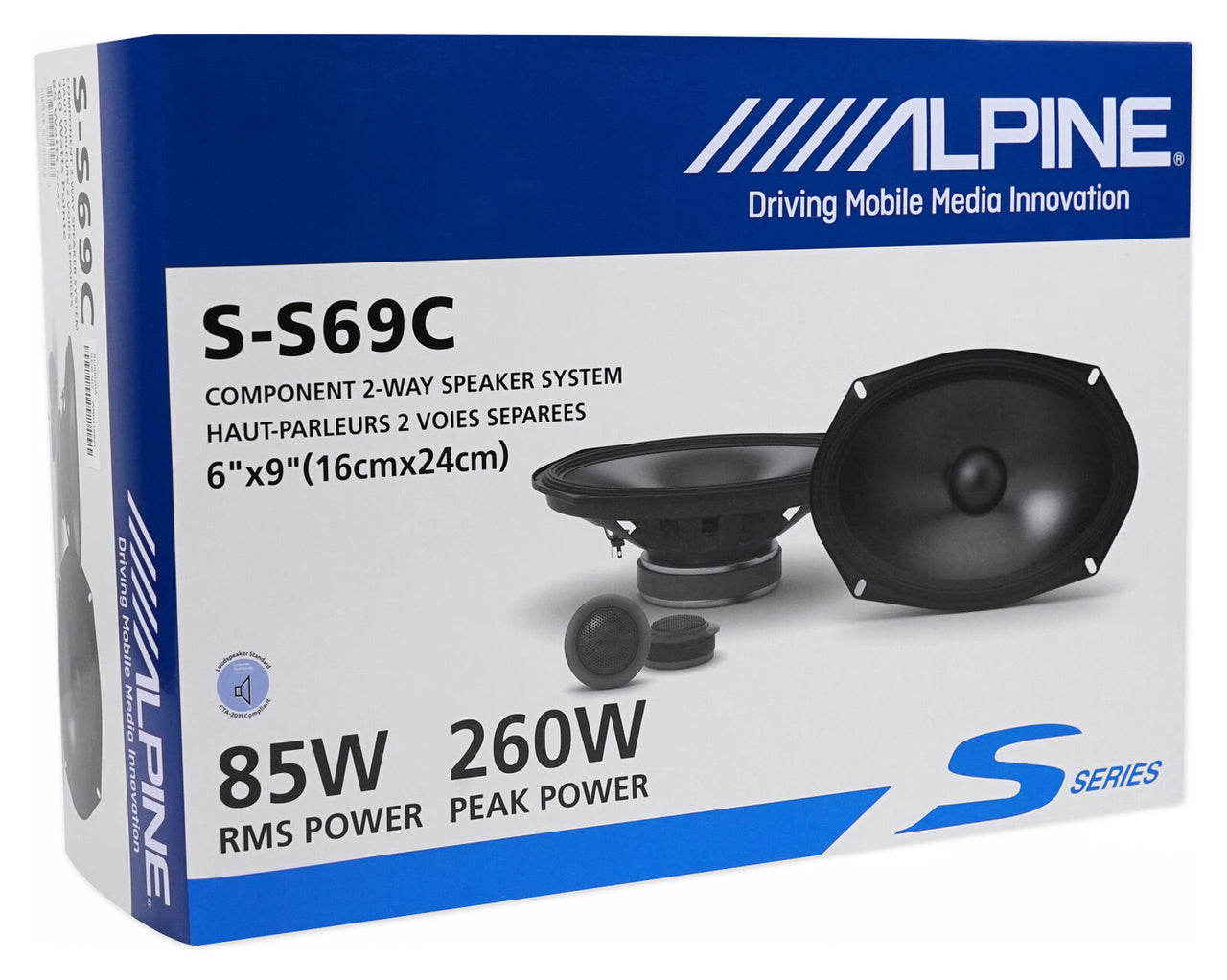 Alpine S-S69C 260w 6x9" Car Audio Component Speakers w/1 Tweeters
