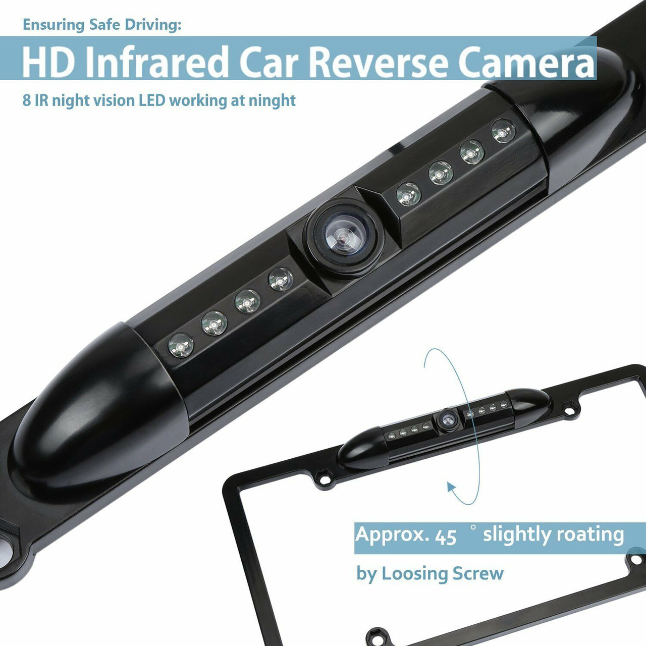 Car 170° License Plate Frame Rearview Reverse Backup Camera Night Vision US Black