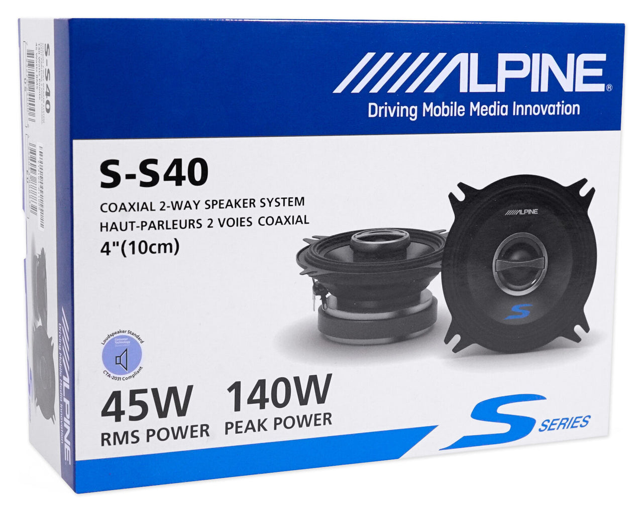ALPINE S-S40 140 Watt 4" Coaxial 2-Way Car Audio Speakers